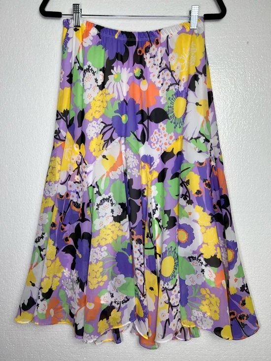 Bob Mackie wearable art lined floral chiffon tiered maxi skirt size M - Picture 1 of 5